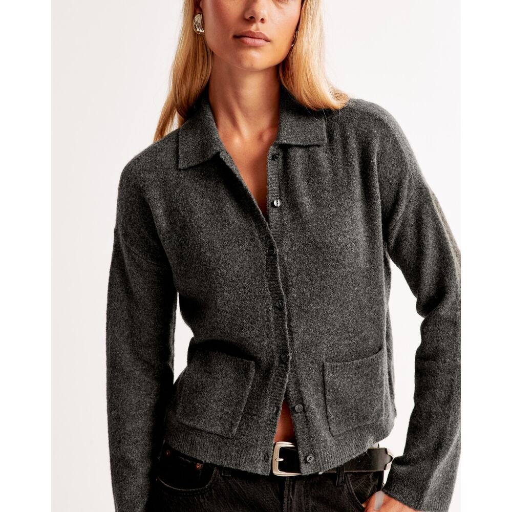 Abercrombie & Fitch Collared Button Up Cardigan XS Dark Gray Minimal Preppy